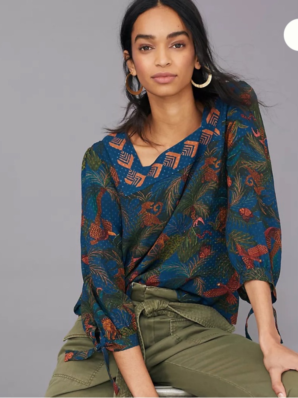 Farm Rio Bianca Blouse tropical animal print cruise resort vacation size S